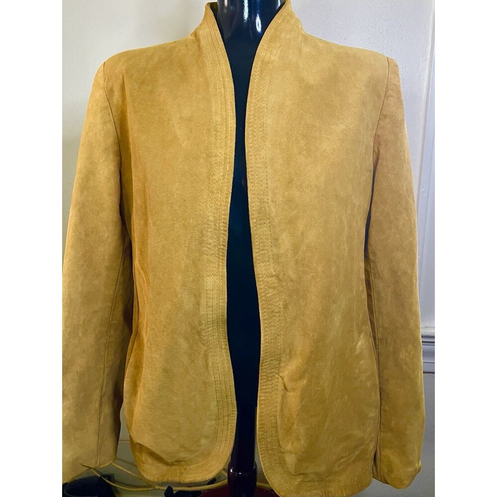 Vtg Suede Leather Blazer Structured Open Jacket Tan/Camel women SZ Med JORDACHE